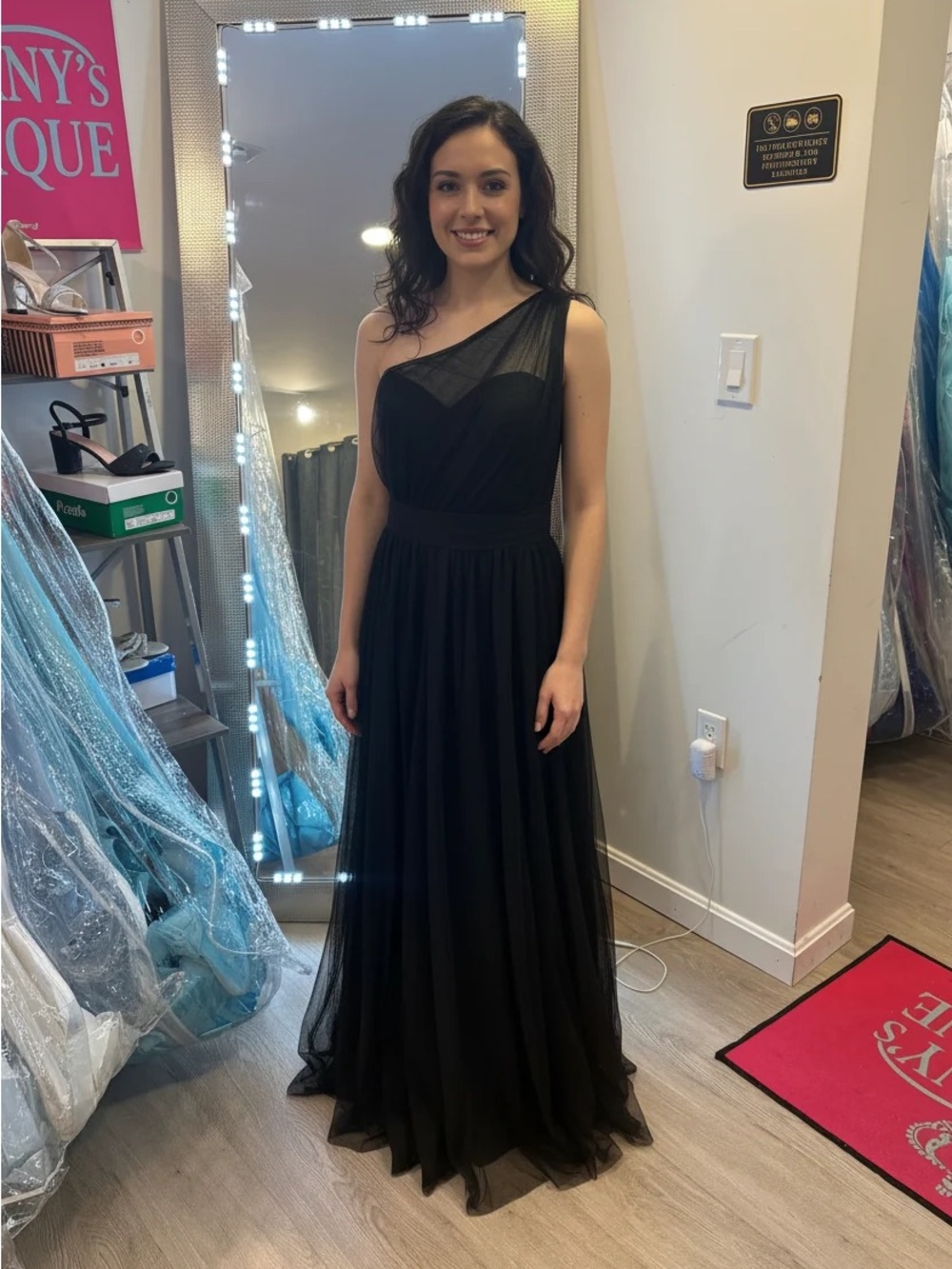 Mary's Bridal Black One-Shoulder Chiffon Evening Gown